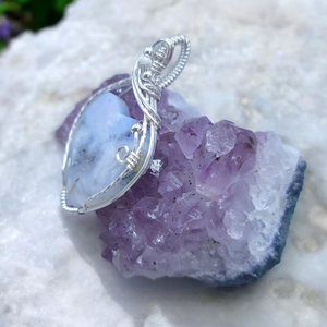 Sterling Silver White Plume Agate Heart Pendant