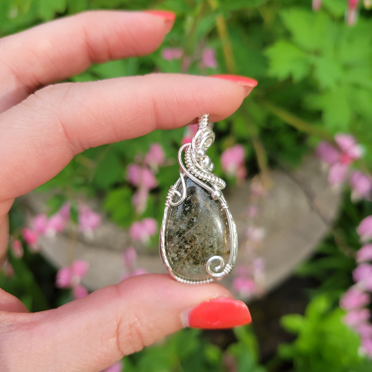 Sterling Silver Rutilated Lodolite (Garden Quartz) Pendant