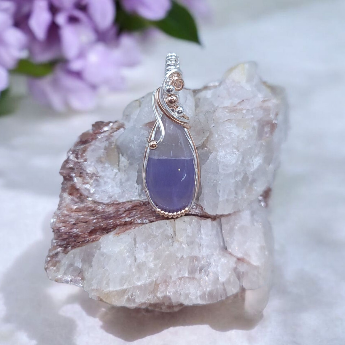 Mixed Metal Bi-color Lavender Fluorite Pendant