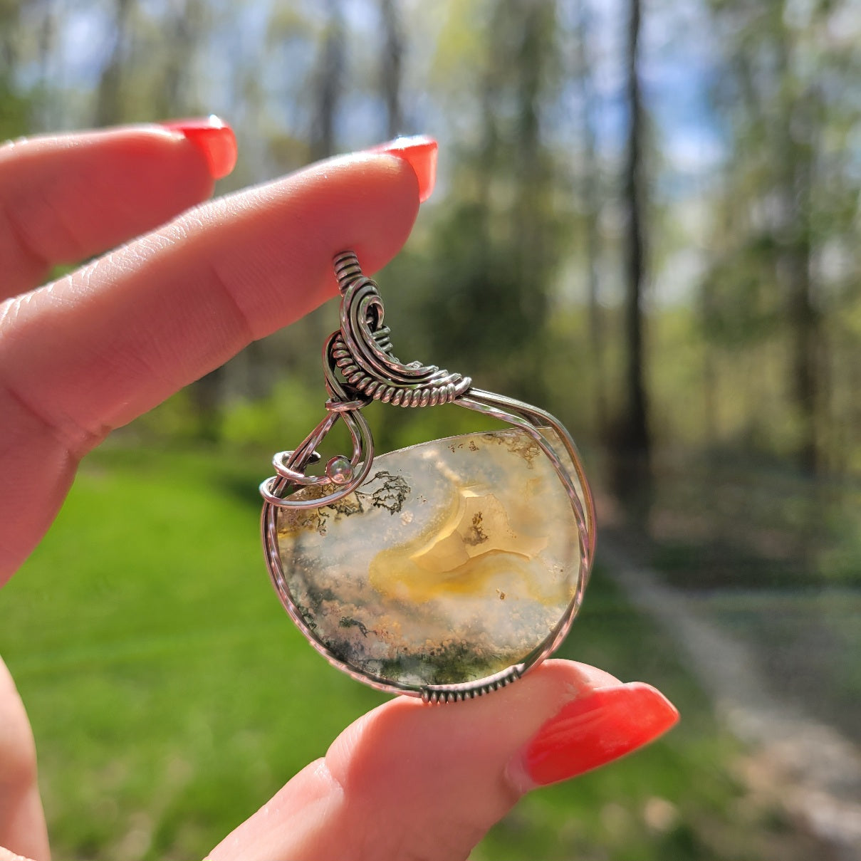 Antique Sterling Silver Moss Agate Pendant