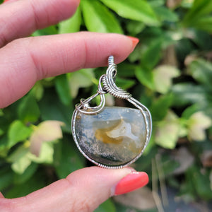 Antique Sterling Silver Moss Agate Pendant