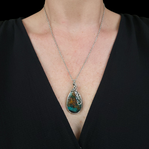 Antique Sterling Silver Opalized Wood Pendant