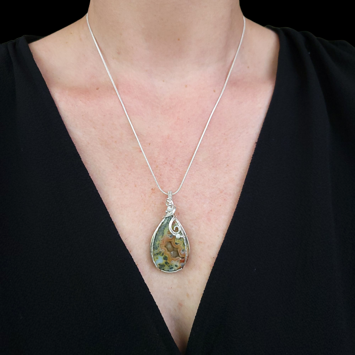 Sterling Silver Druzy Marcasite Pendant