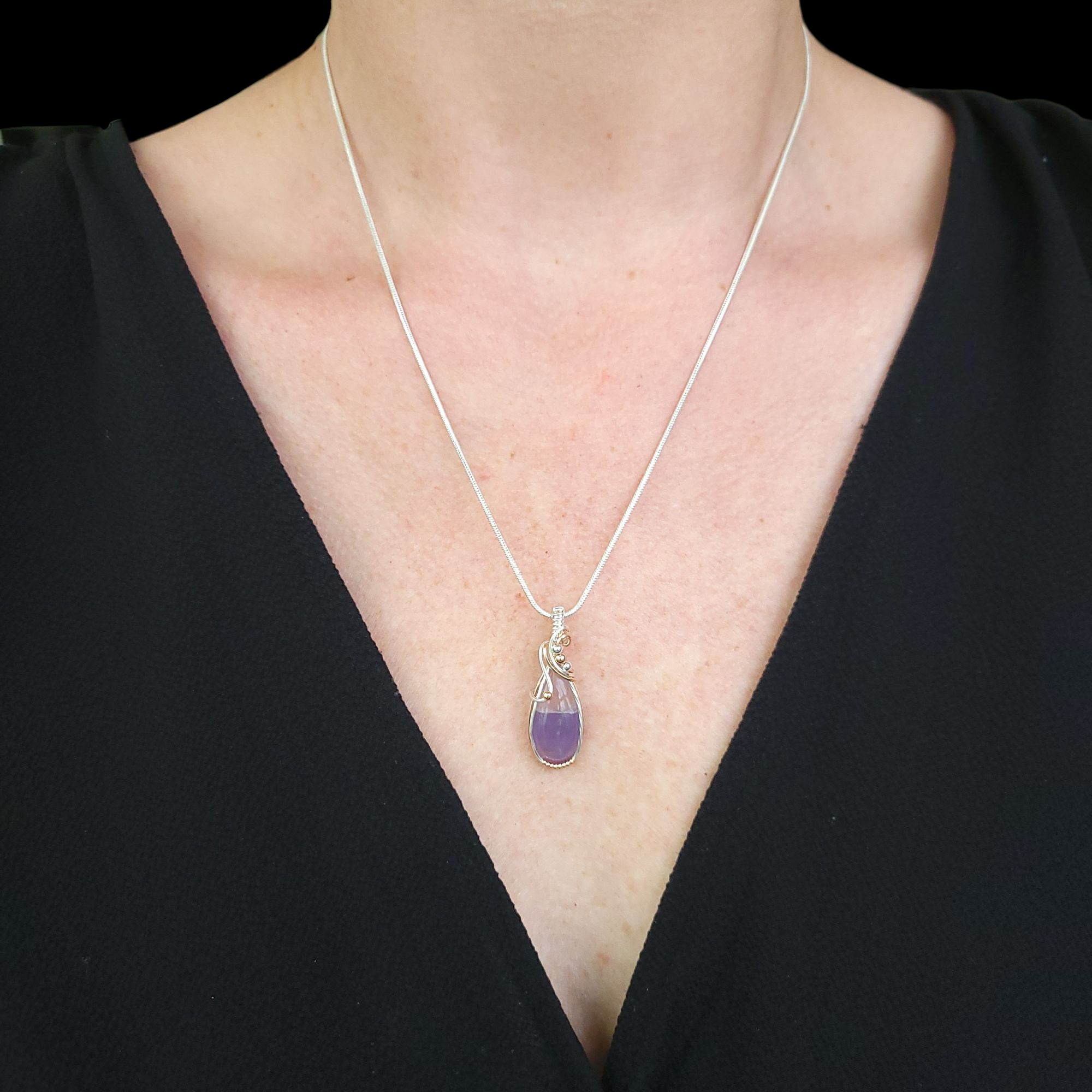 Mixed Metal Bi-color Lavender Fluorite Pendant