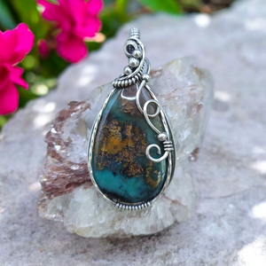 Antique Sterling Silver Opalized Wood Pendant