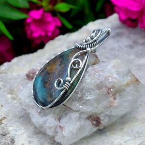 Antique Sterling Silver Opalized Wood Pendant