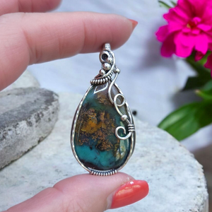 Antique Sterling Silver Opalized Wood Pendant