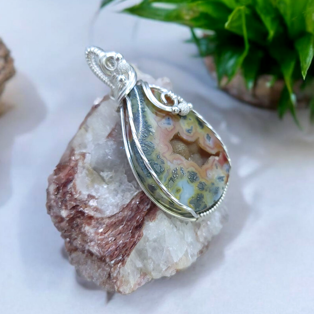 Sterling Silver Druzy Marcasite Pendant