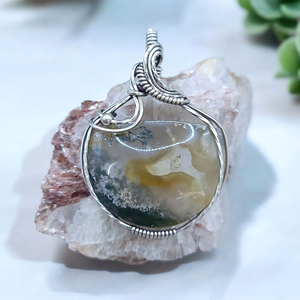 Antique Sterling Silver Moss Agate Pendant