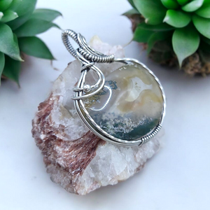 Antique Sterling Silver Moss Agate Pendant