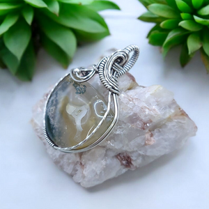 Antique Sterling Silver Moss Agate Pendant