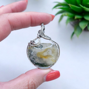 Antique Sterling Silver Moss Agate Pendant