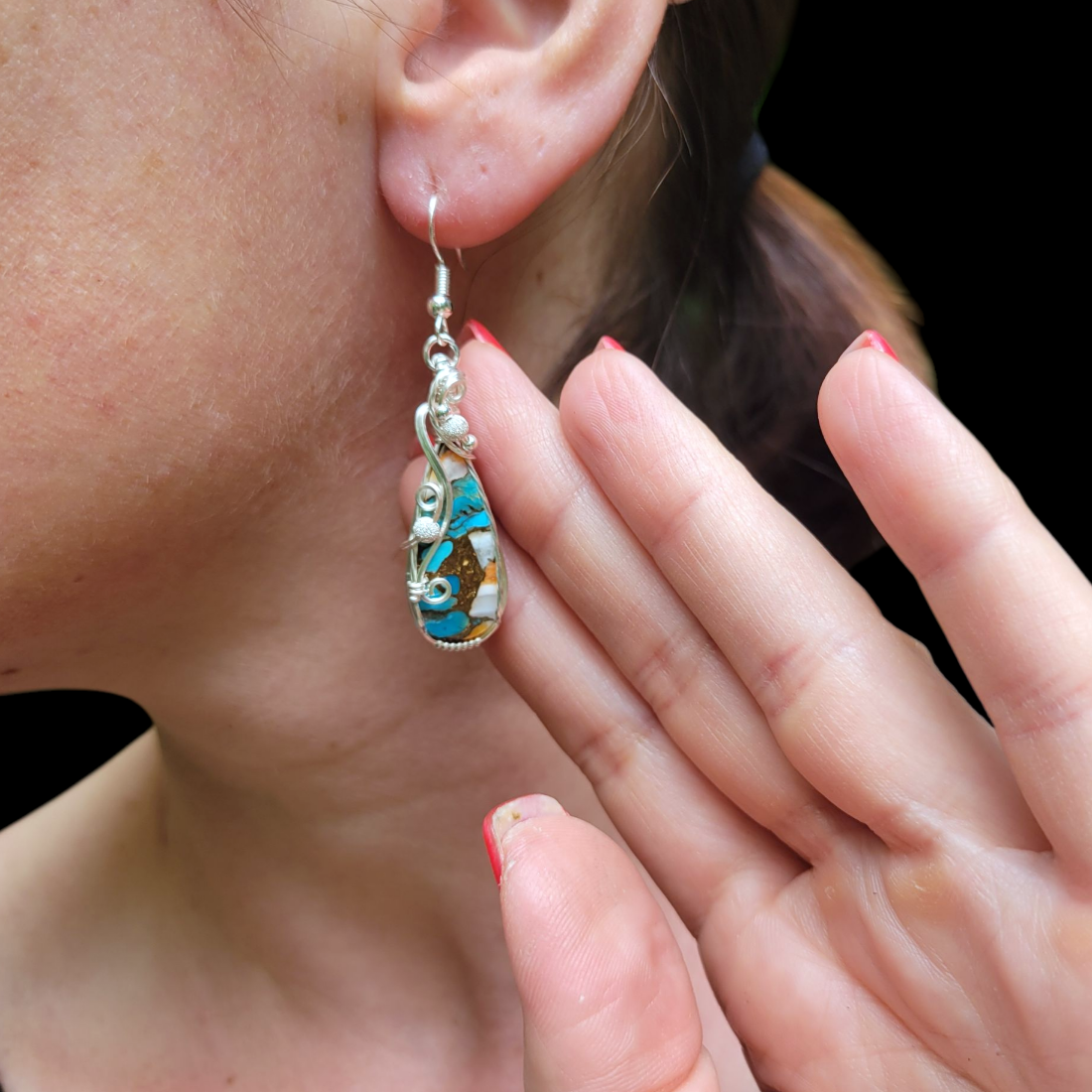 Sterling Silver Oyster Copper Turquoise Earrings