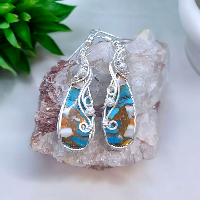 Sterling Silver Oyster Copper Turquoise Earrings