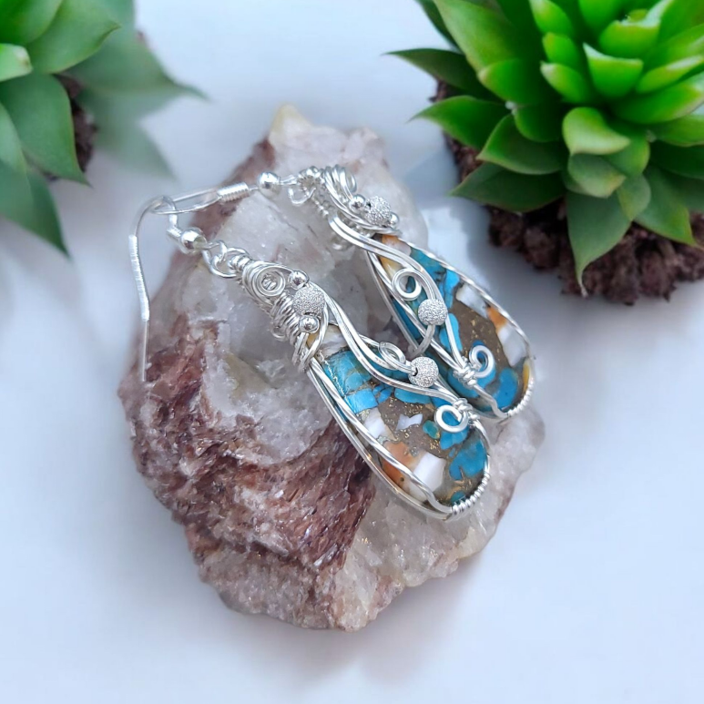 Sterling Silver Oyster Copper Turquoise Earrings