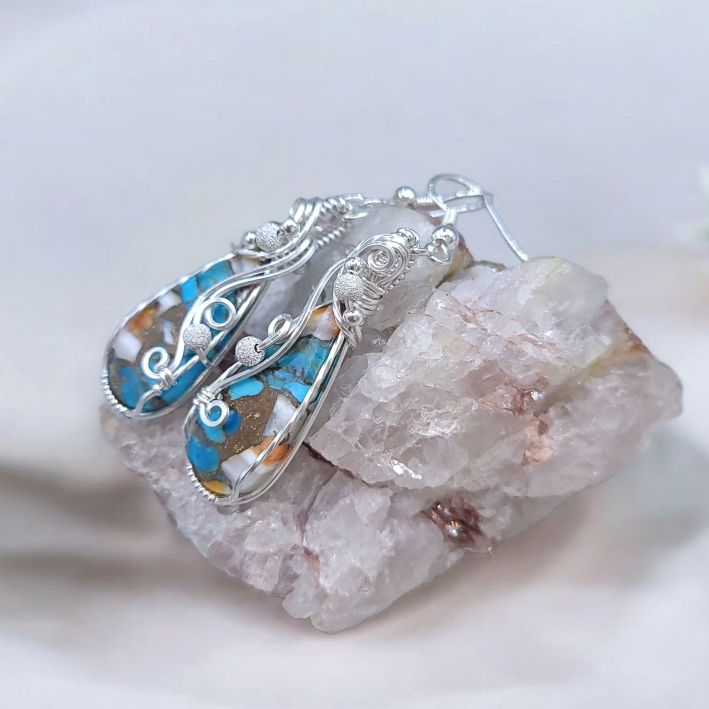 Sterling Silver Oyster Copper Turquoise Earrings