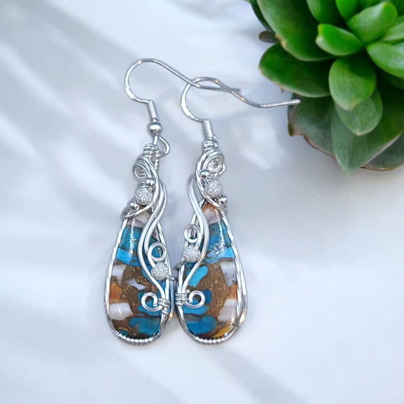 Sterling Silver Oyster Copper Turquoise Earrings