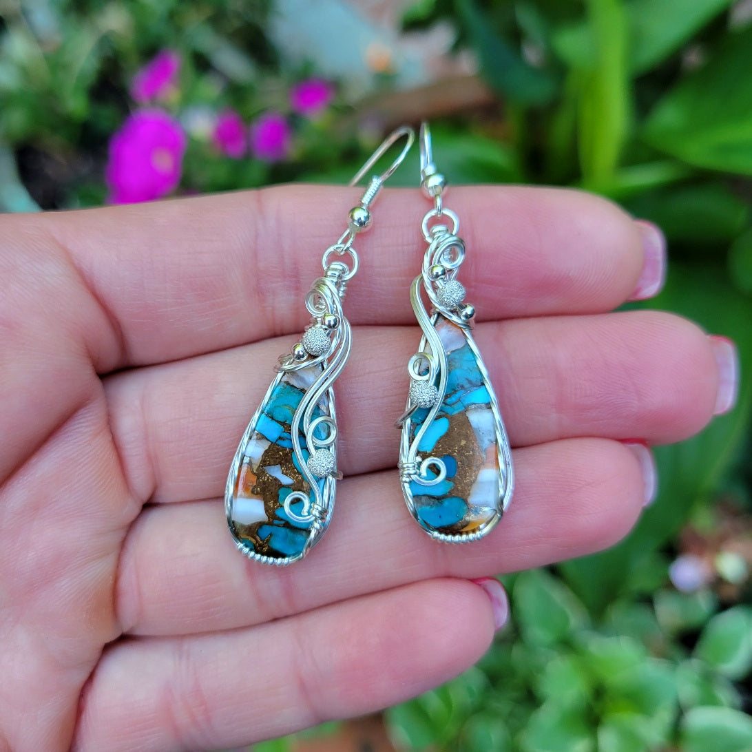 Sterling Silver Oyster Copper Turquoise Earrings