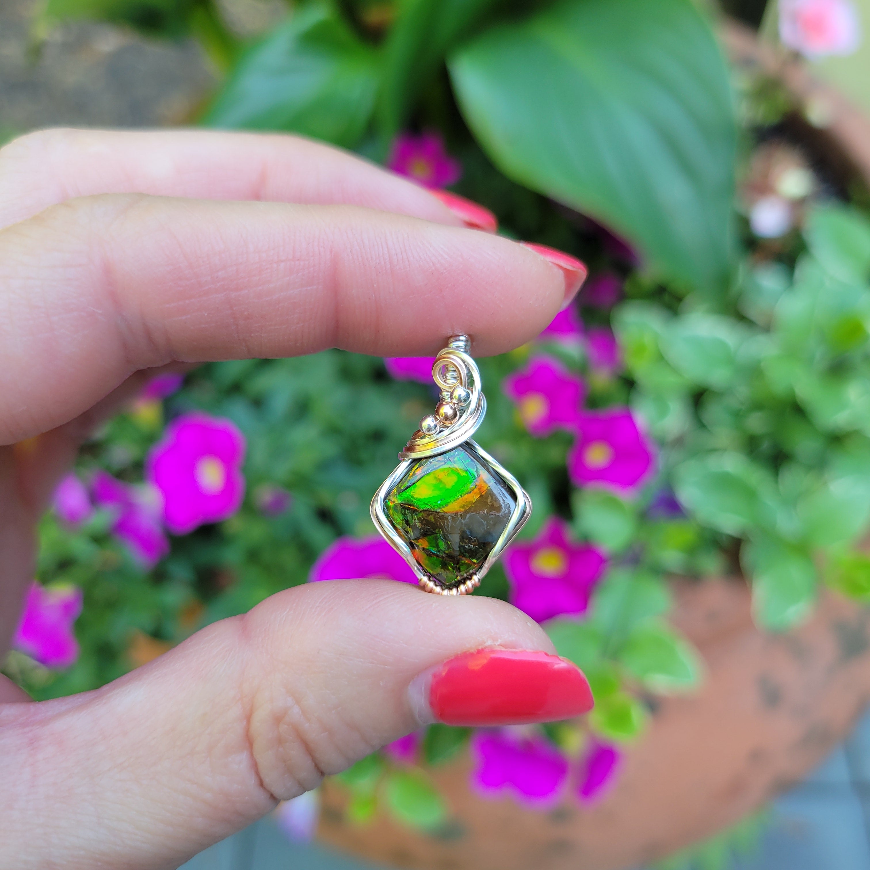 Mixed Metal Ammolite Pendant