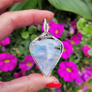 Sterling Silver Tourmalated Rainbow Moonstone Pendant