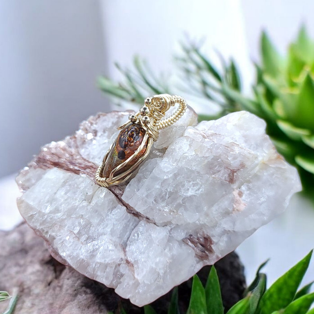 14K Gold Fire Agate Mini Pendant