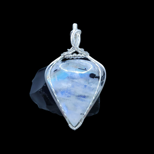 Sterling Silver Tourmalated Rainbow Moonstone Pendant