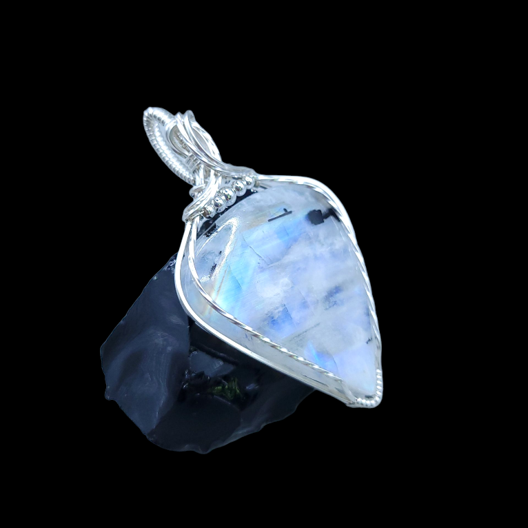 Sterling Silver Tourmalated Rainbow Moonstone Pendant
