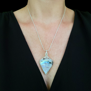 Sterling Silver Tourmalated Rainbow Moonstone Pendant