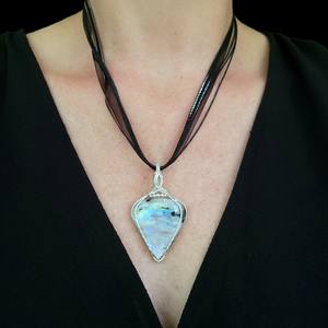 Sterling Silver Tourmalated Rainbow Moonstone Pendant