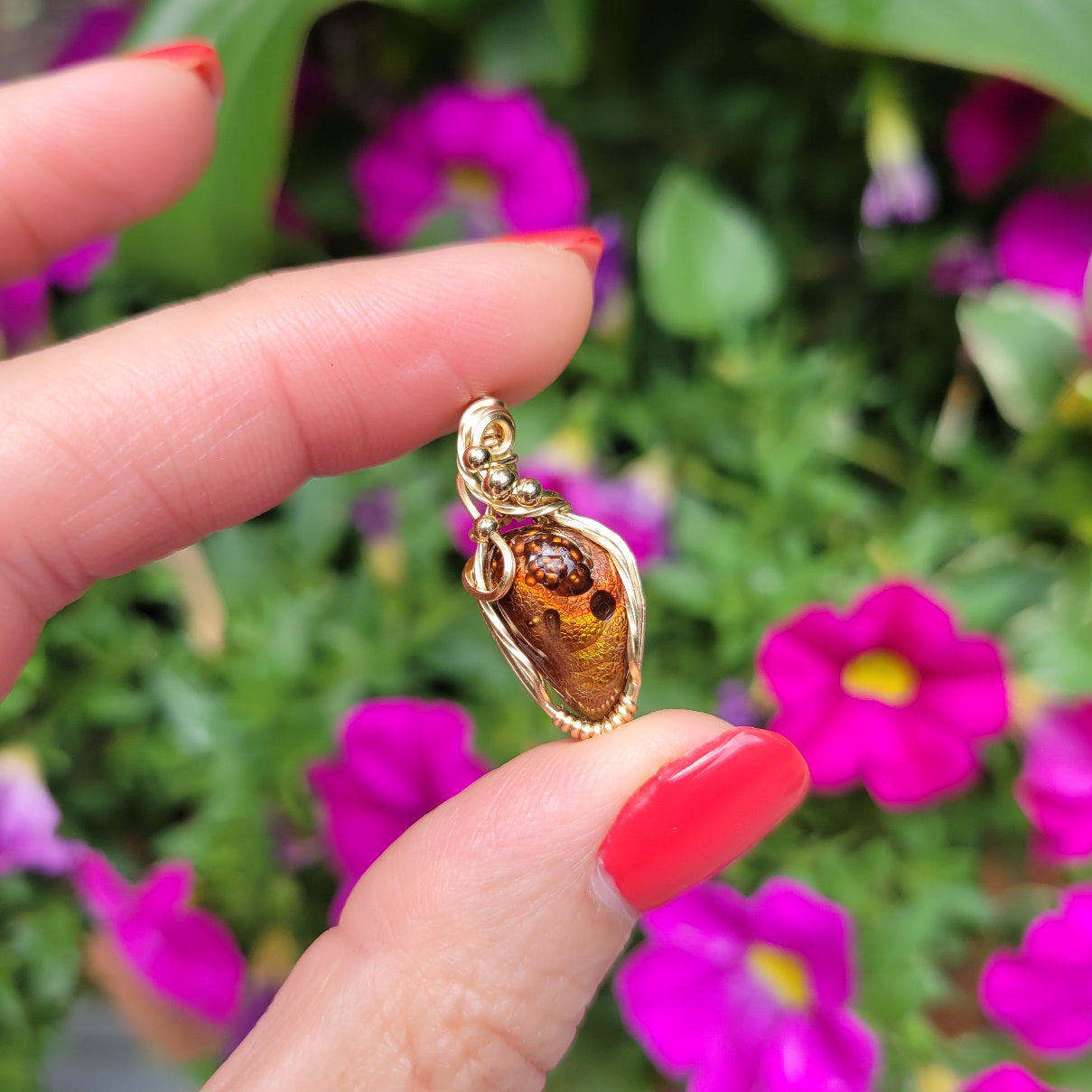 14K Gold Fire Agate Mini Pendant