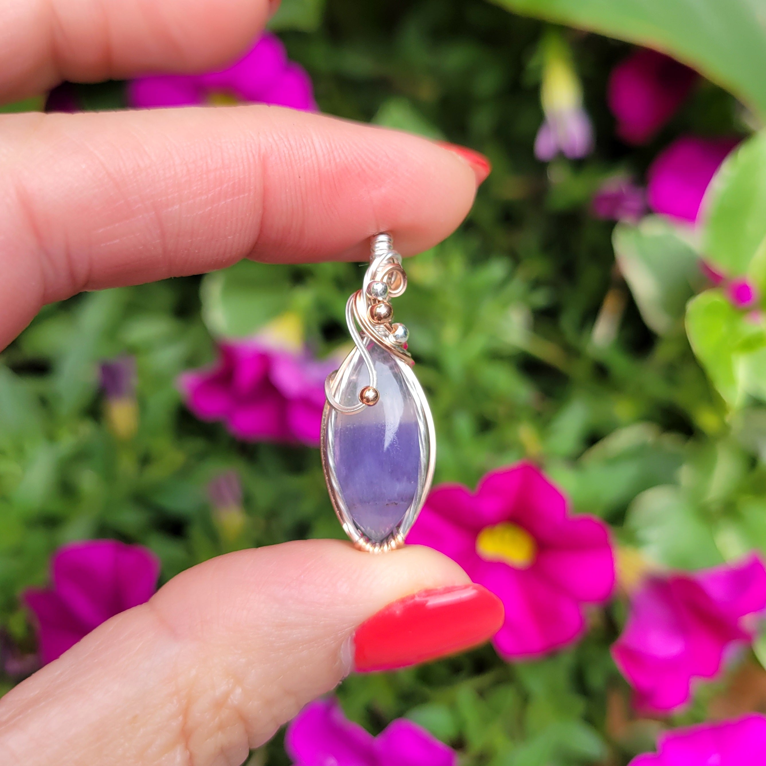 Mixed Metal Bi-color Lavender Fluorite Pendant