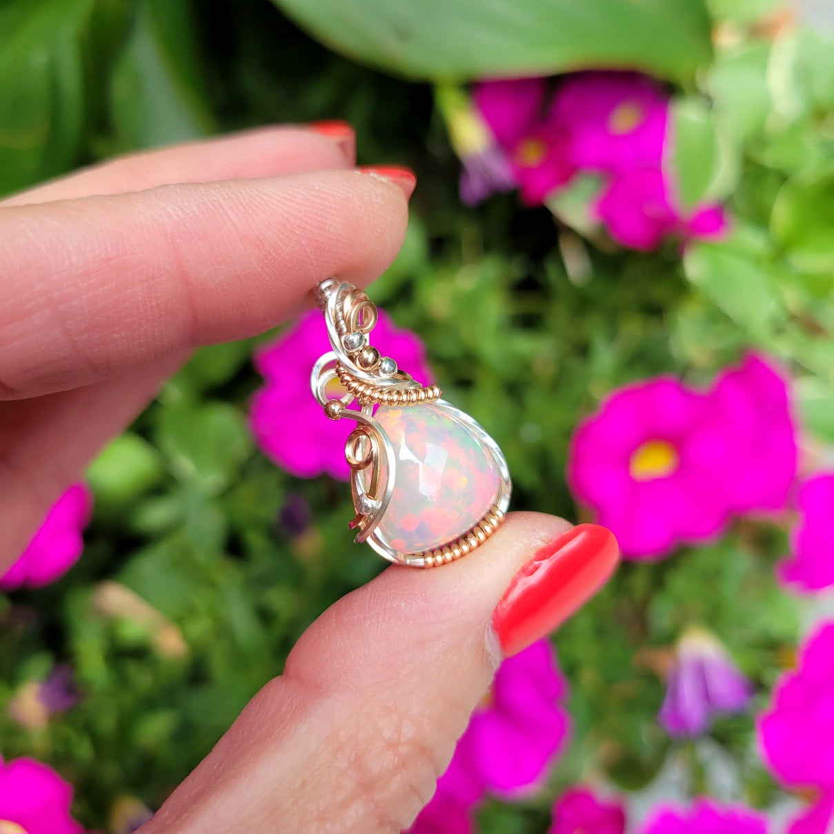 Mixed Metal Ethiopian Honeycomb Welo Opal Pendant