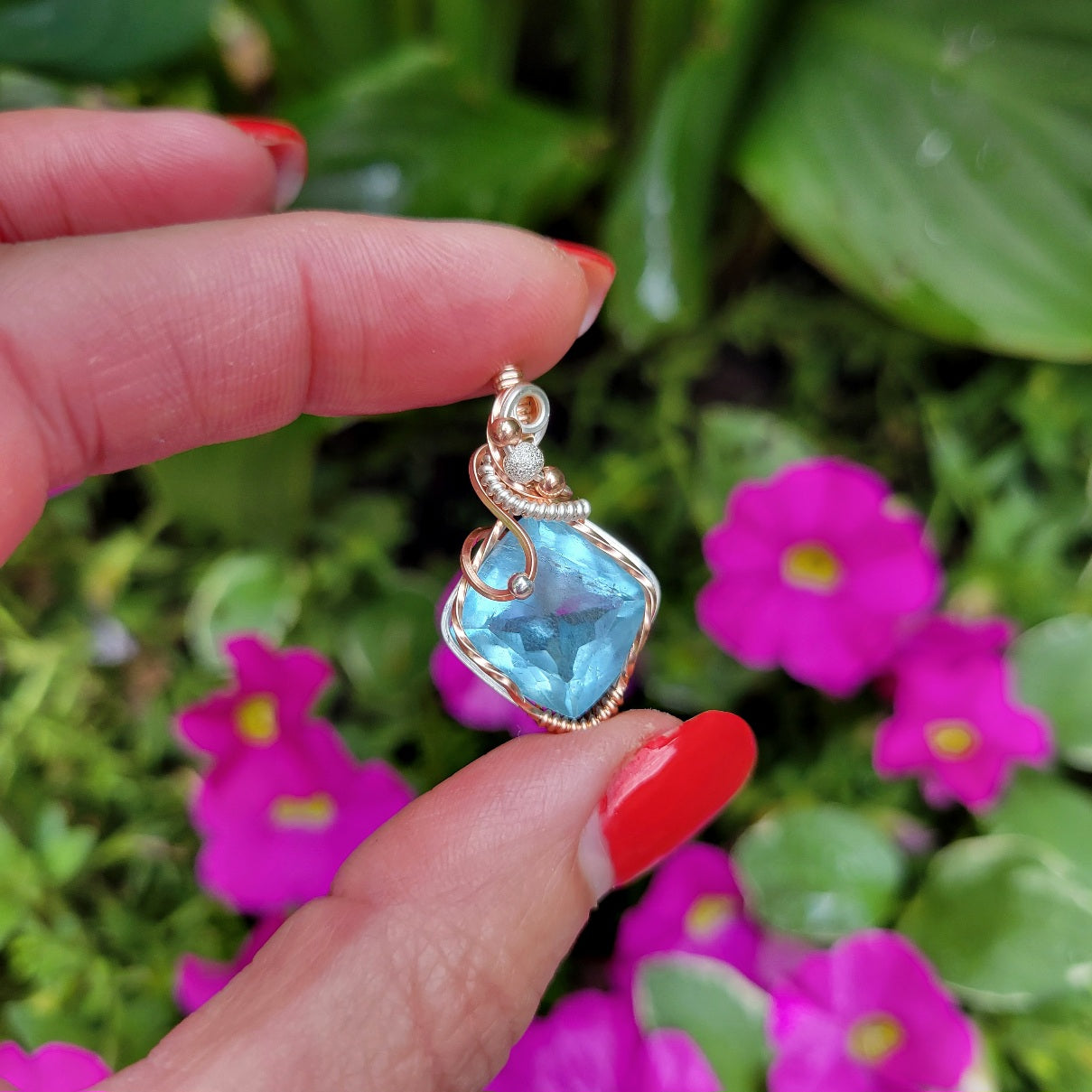 Mixed Metal Aquamarine Crystal Pendant