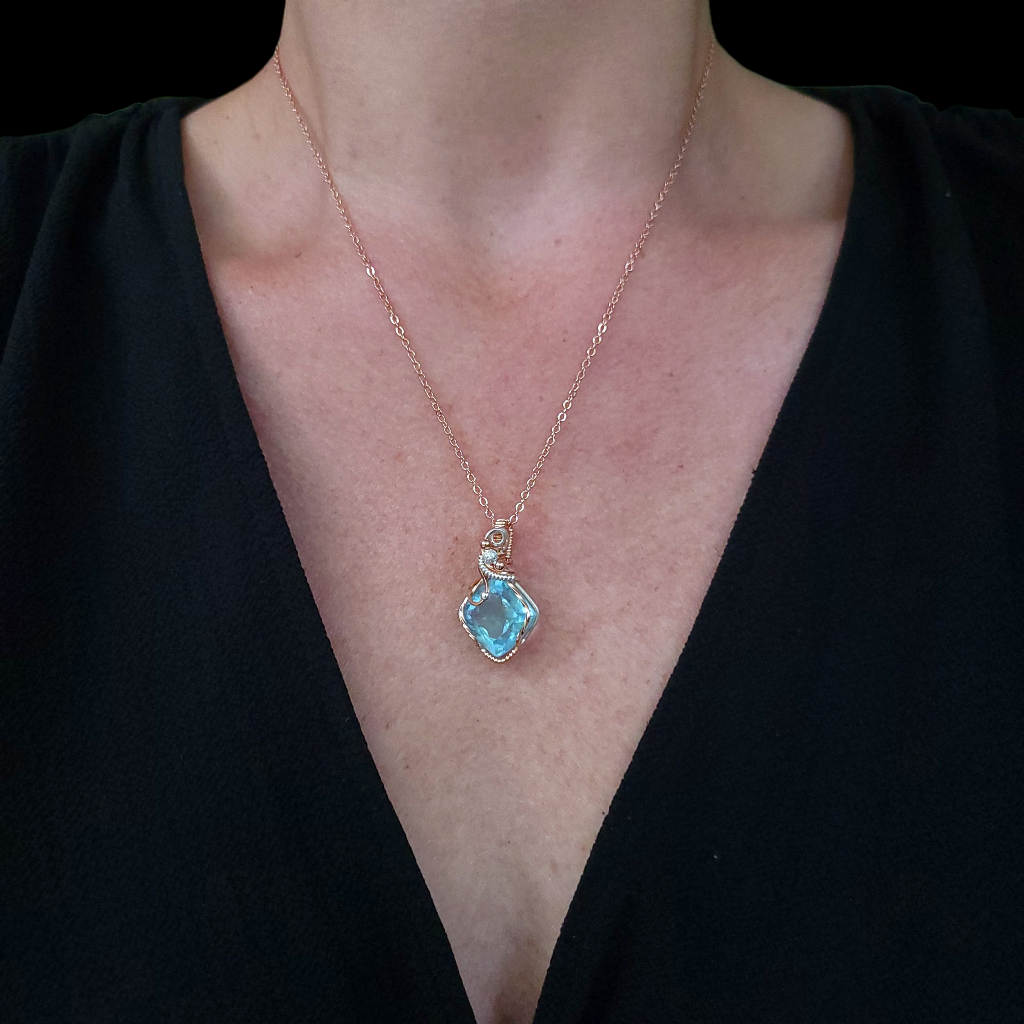 Mixed Metal Aquamarine Crystal Pendant