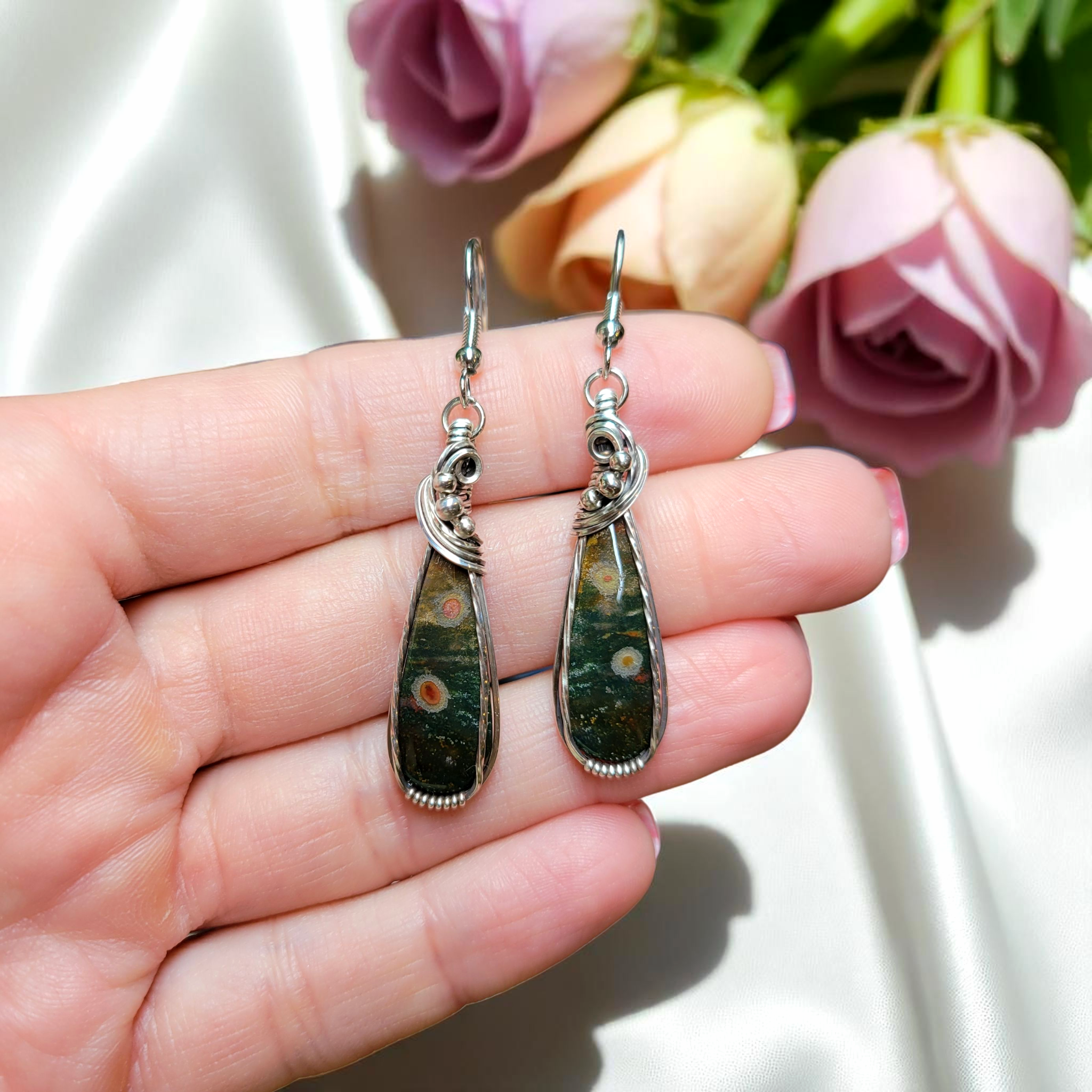 Antique Sterling Silver Bloodstone Earrings