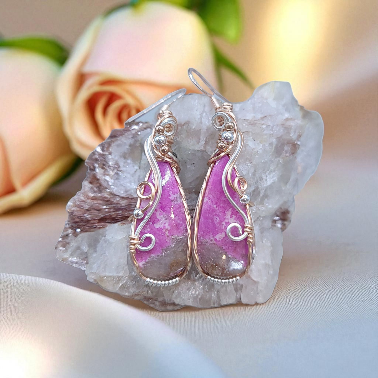 Mixed Metal Pink Cobalt Calcite Earrings