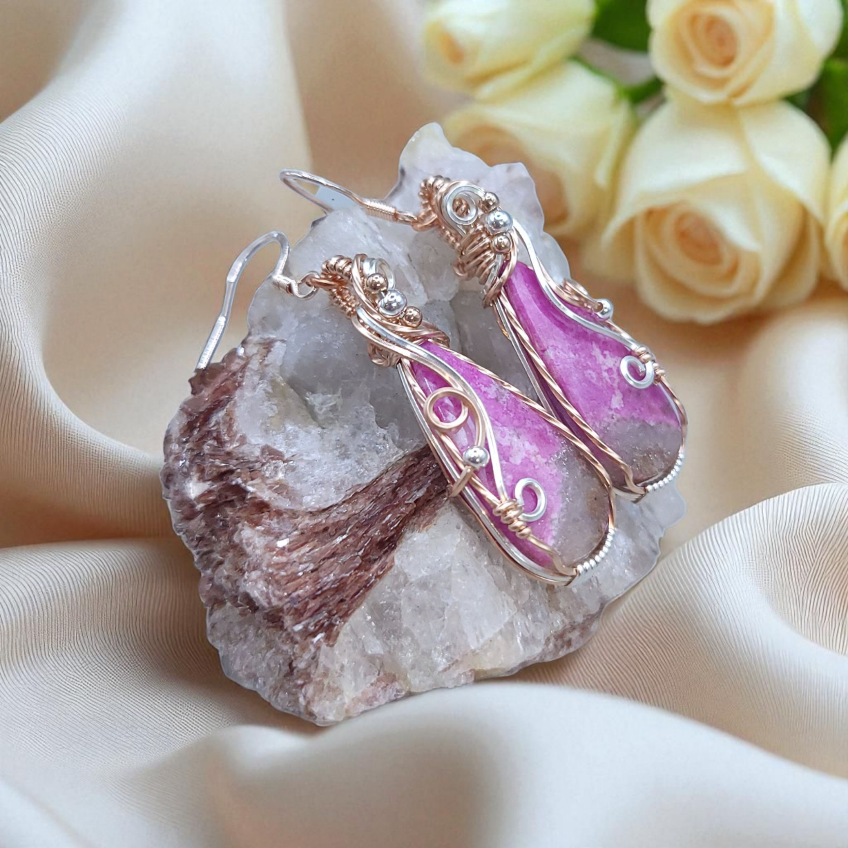 Mixed Metal Pink Cobalt Calcite Earrings