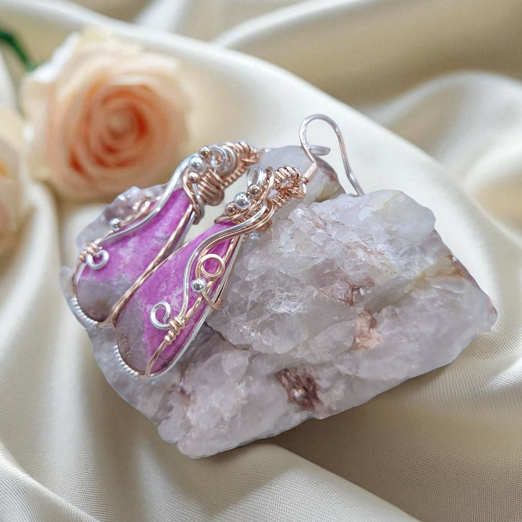 Mixed Metal Pink Cobalt Calcite Earrings