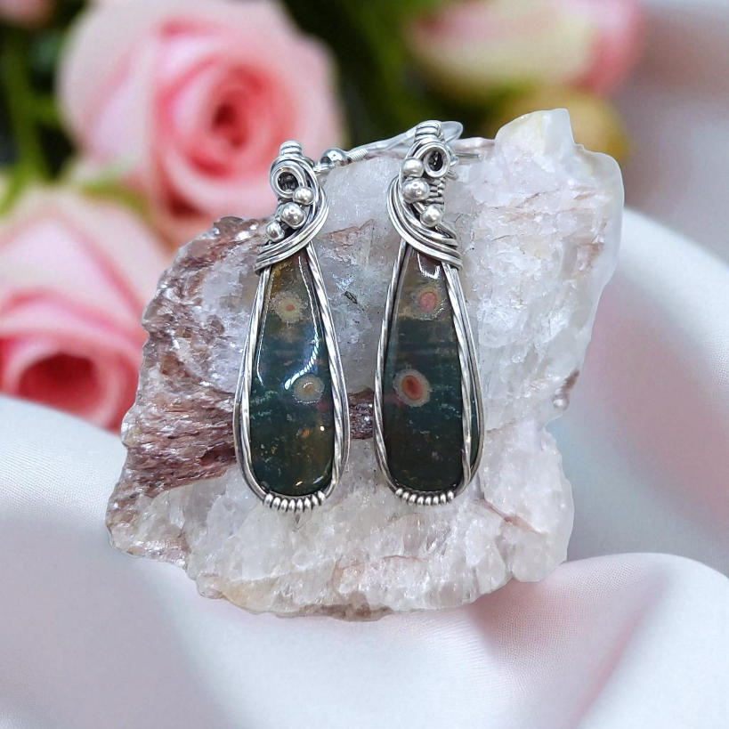 Antique Sterling Silver Bloodstone Earrings