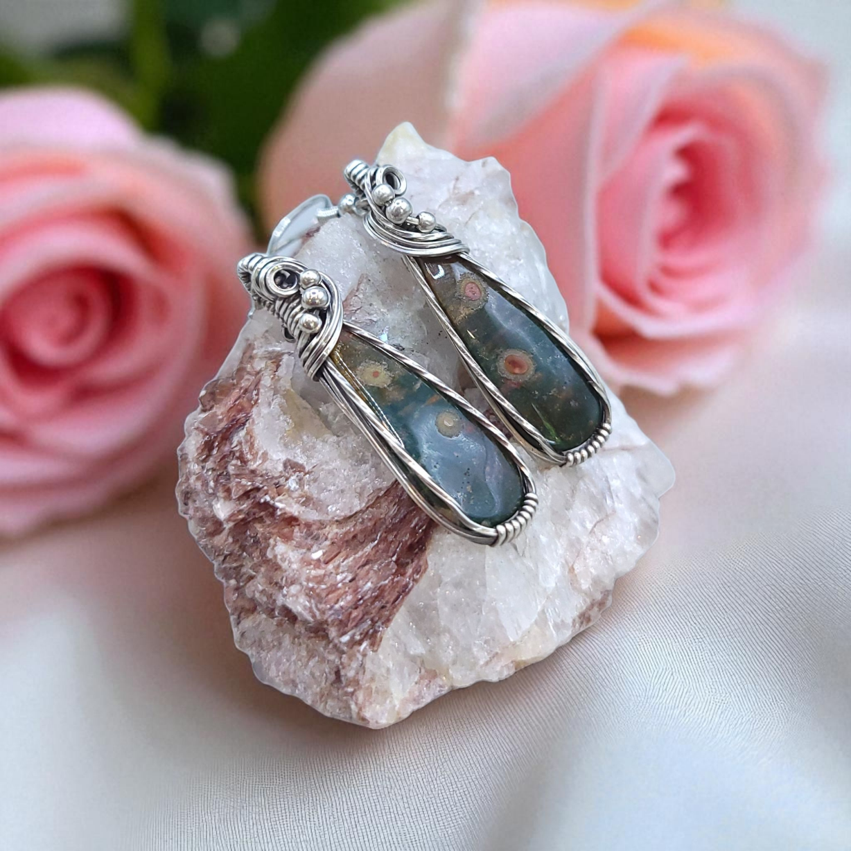 Antique Sterling Silver Bloodstone Earrings