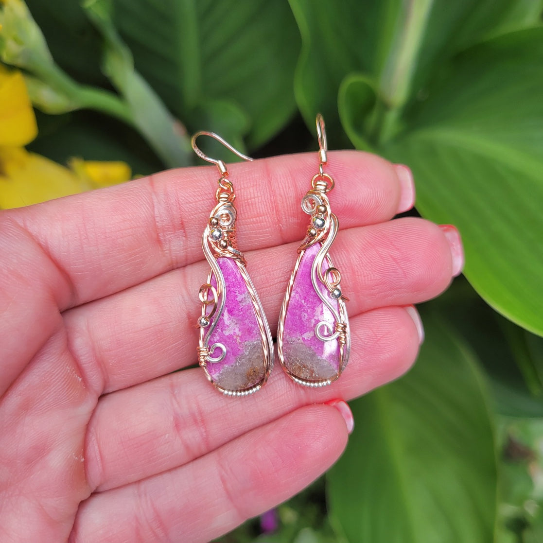 Mixed Metal Pink Cobalt Calcite Earrings