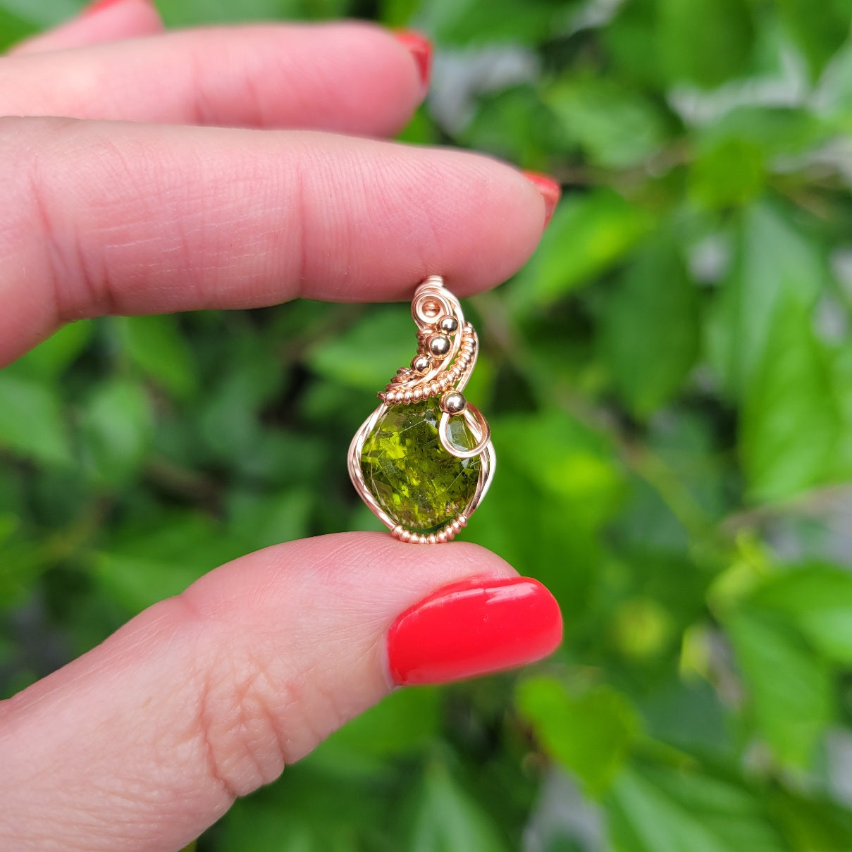 14K Rose Gold Filled Peridot Pendant