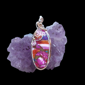 Mixed Metal Pink Spiny Oyster Turquoise Pendant