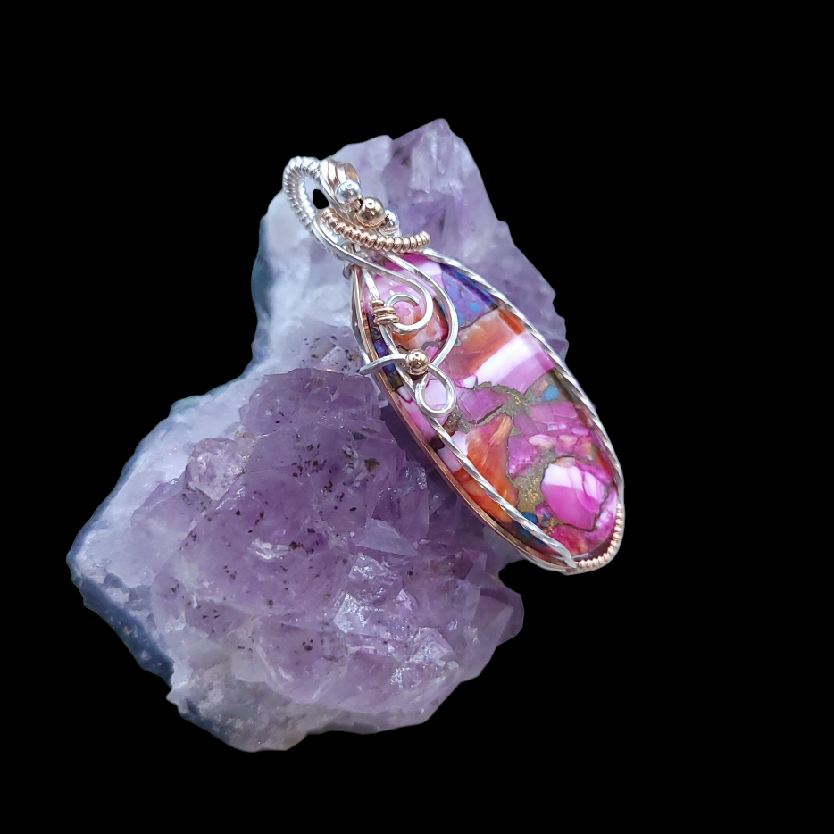 Mixed Metal Pink Spiny Oyster Turquoise Pendant
