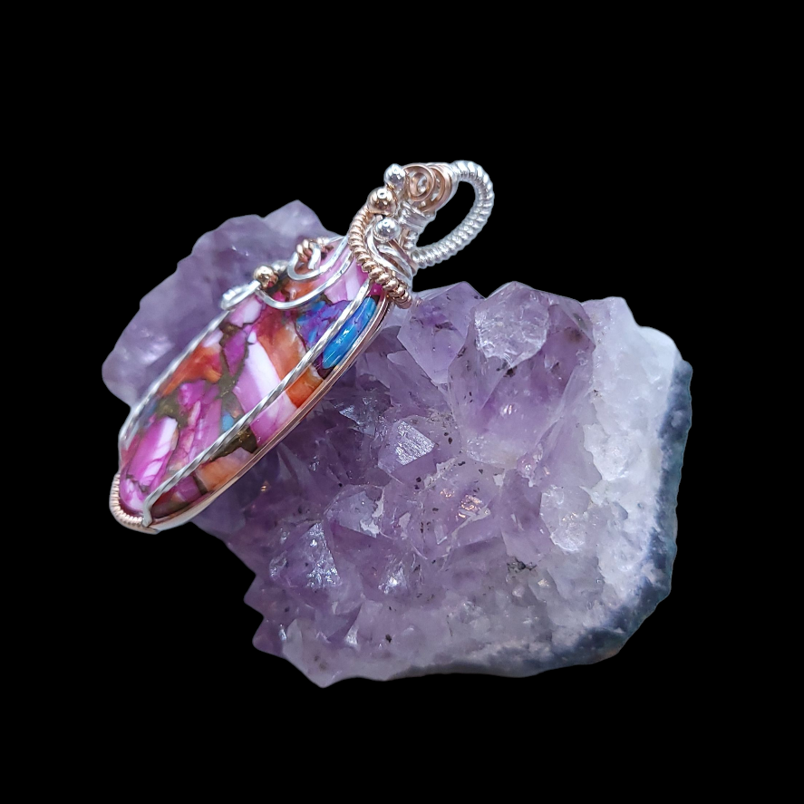 Mixed Metal Pink Spiny Oyster Turquoise Pendant
