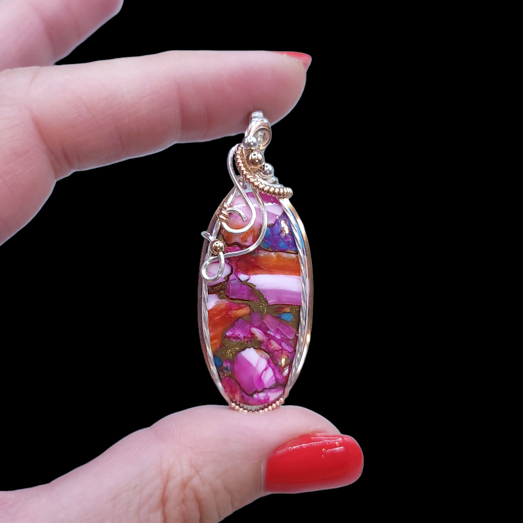 Mixed Metal Pink Spiny Oyster Turquoise Pendant