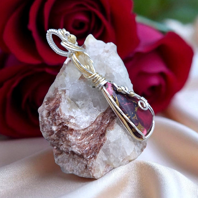 Mixed Metal Red Dahlia/Citrine Pendant