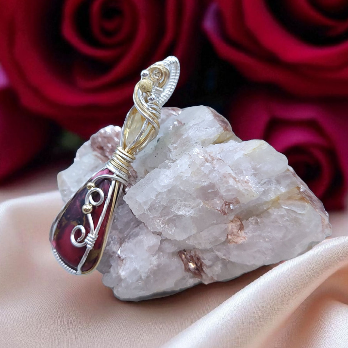 Mixed Metal Red Dahlia/Citrine Pendant