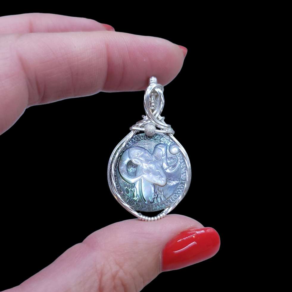 Sterling Silver Mother of Pearl Zodiac Pendant