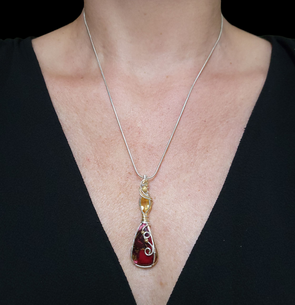 Mixed Metal Red Dahlia/Citrine Pendant